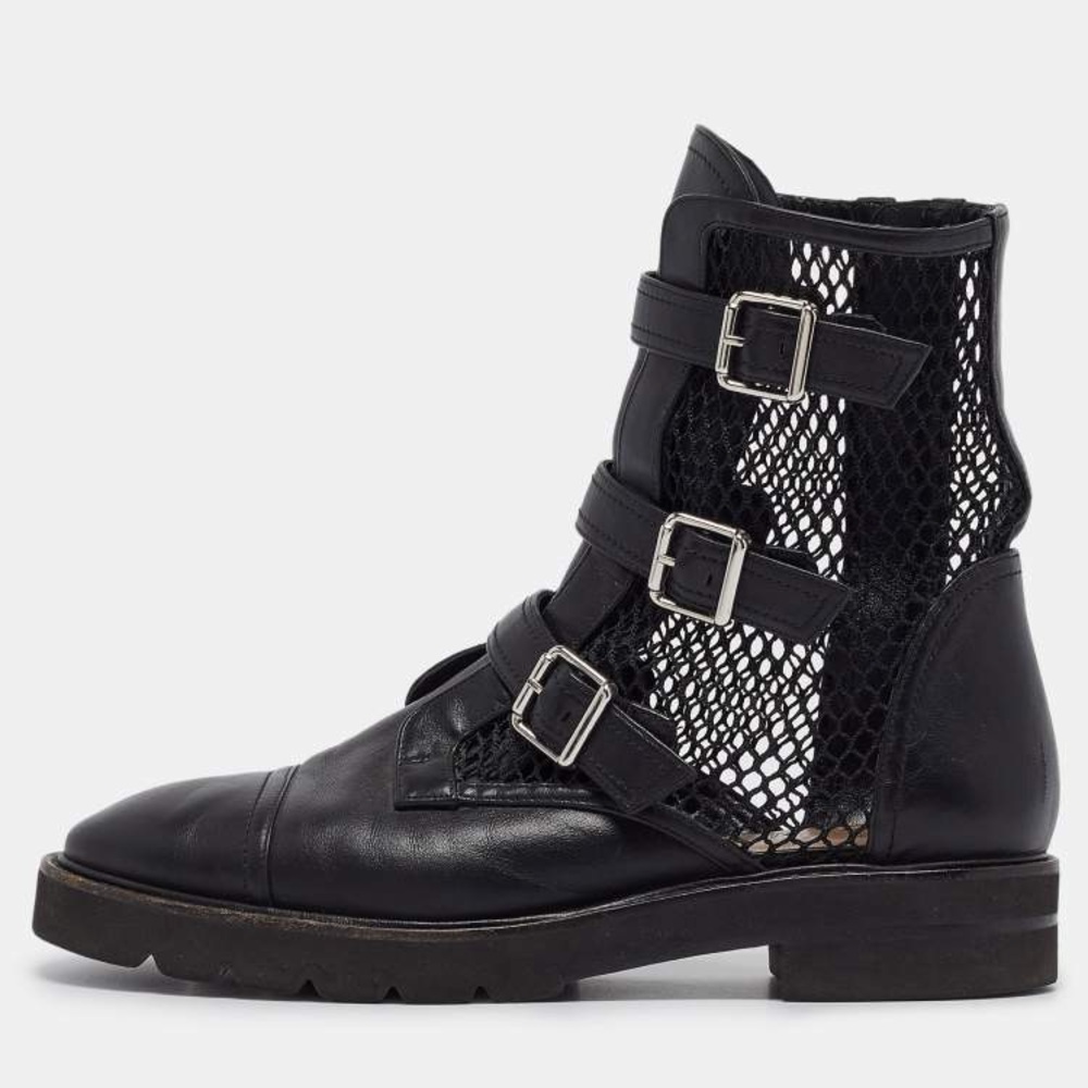 STUART WEITZMAN Black Buckle Mesh Combat Boots